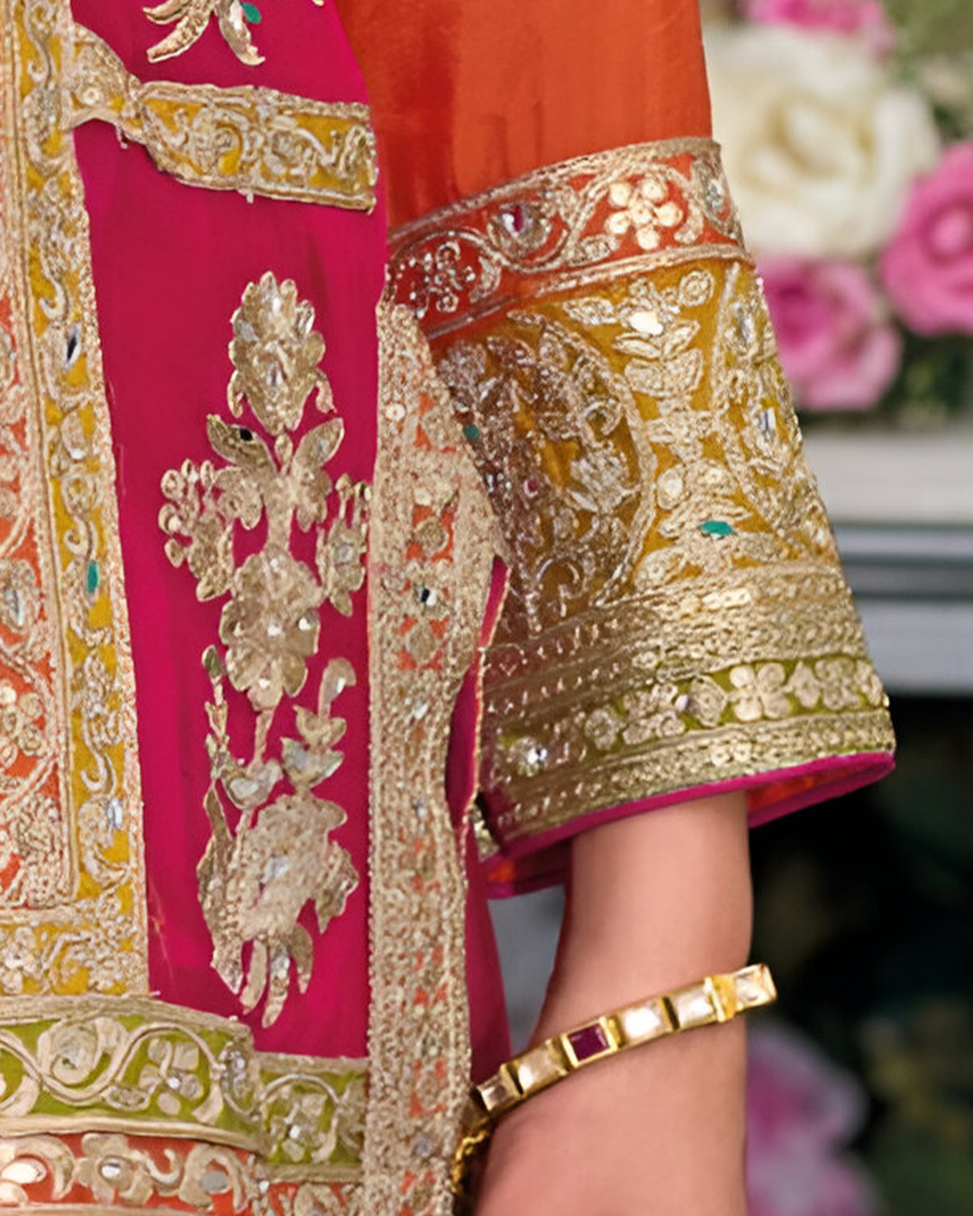 Multicolour Pink Embroidered Heavy Chinon Readymade Sharara Set