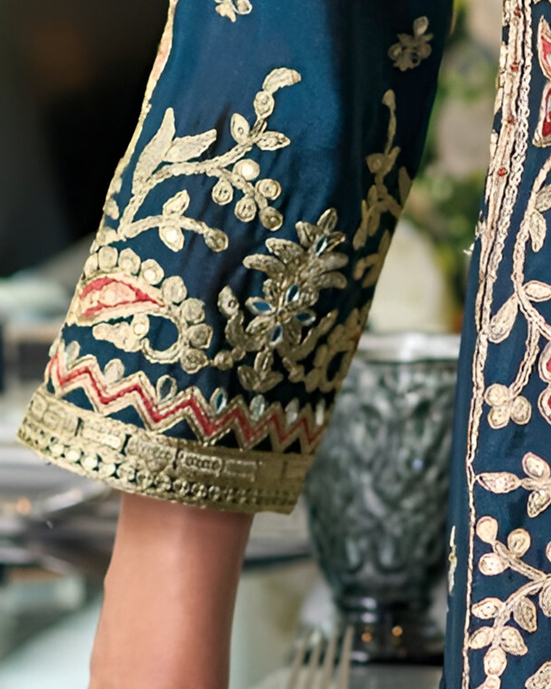 Blue Embroidered Heavy Chinon Readymade Sharara Set