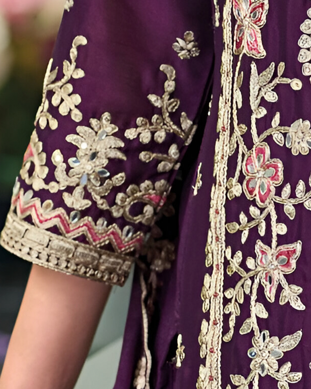 Purple Embroidered Heavy Chinon Readymade Sharara Set
