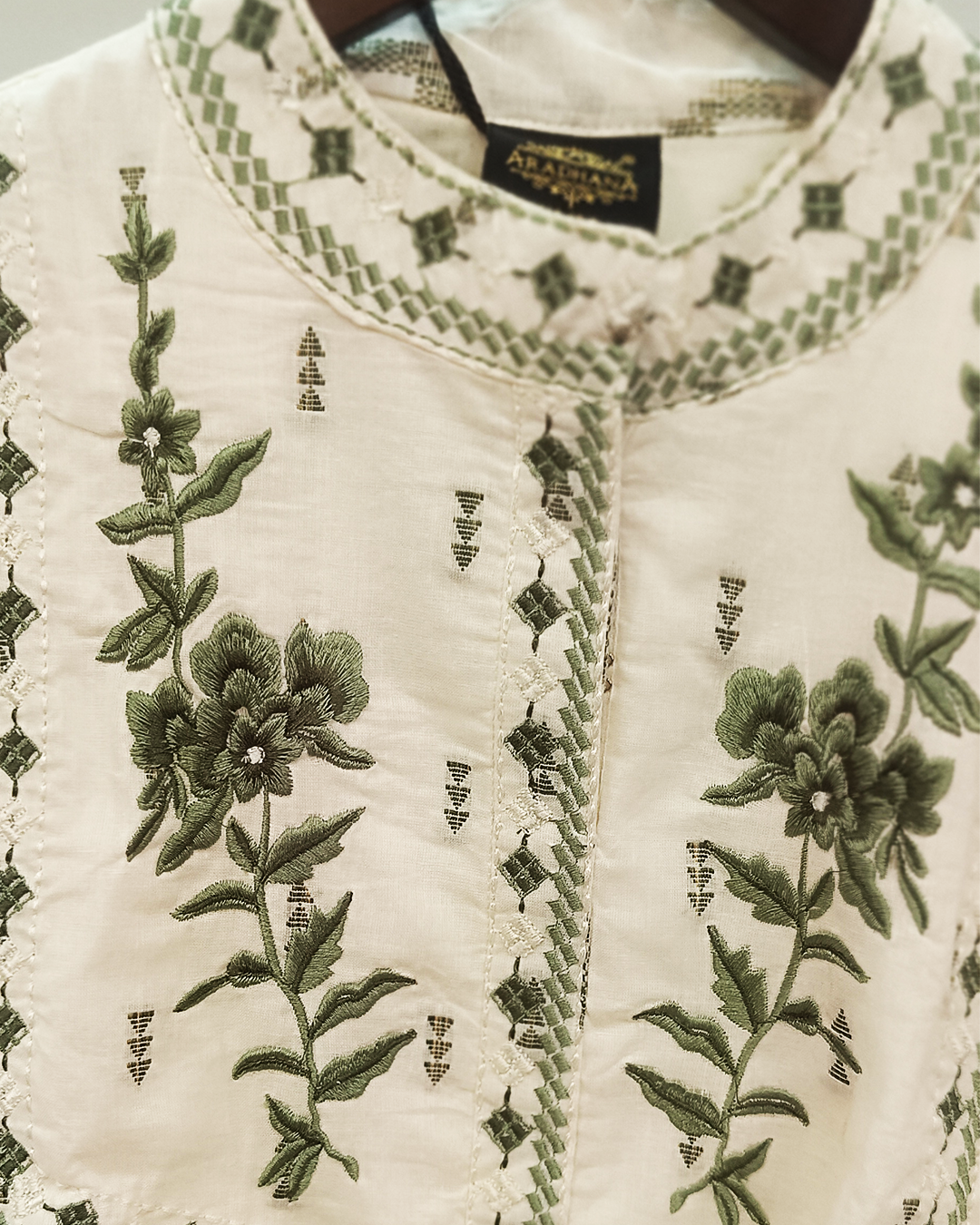 White And Green Pure Cotton Readymade Short Frocks