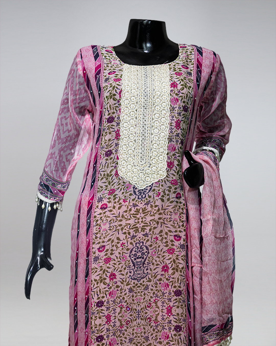 Pink Floral Hand Emborided Masleen Readymade Salwar Suit
