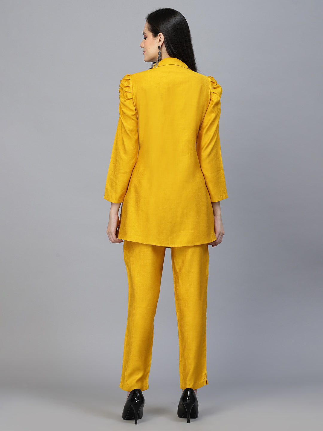 Mustard Color Hand Embroidered Viscose Rayon Ready Made Co-Ord Set