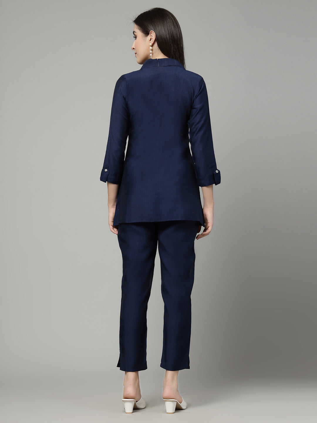 Blue Color Hand Embroidered Viscose Rayon Ready Made Co-Ord Set