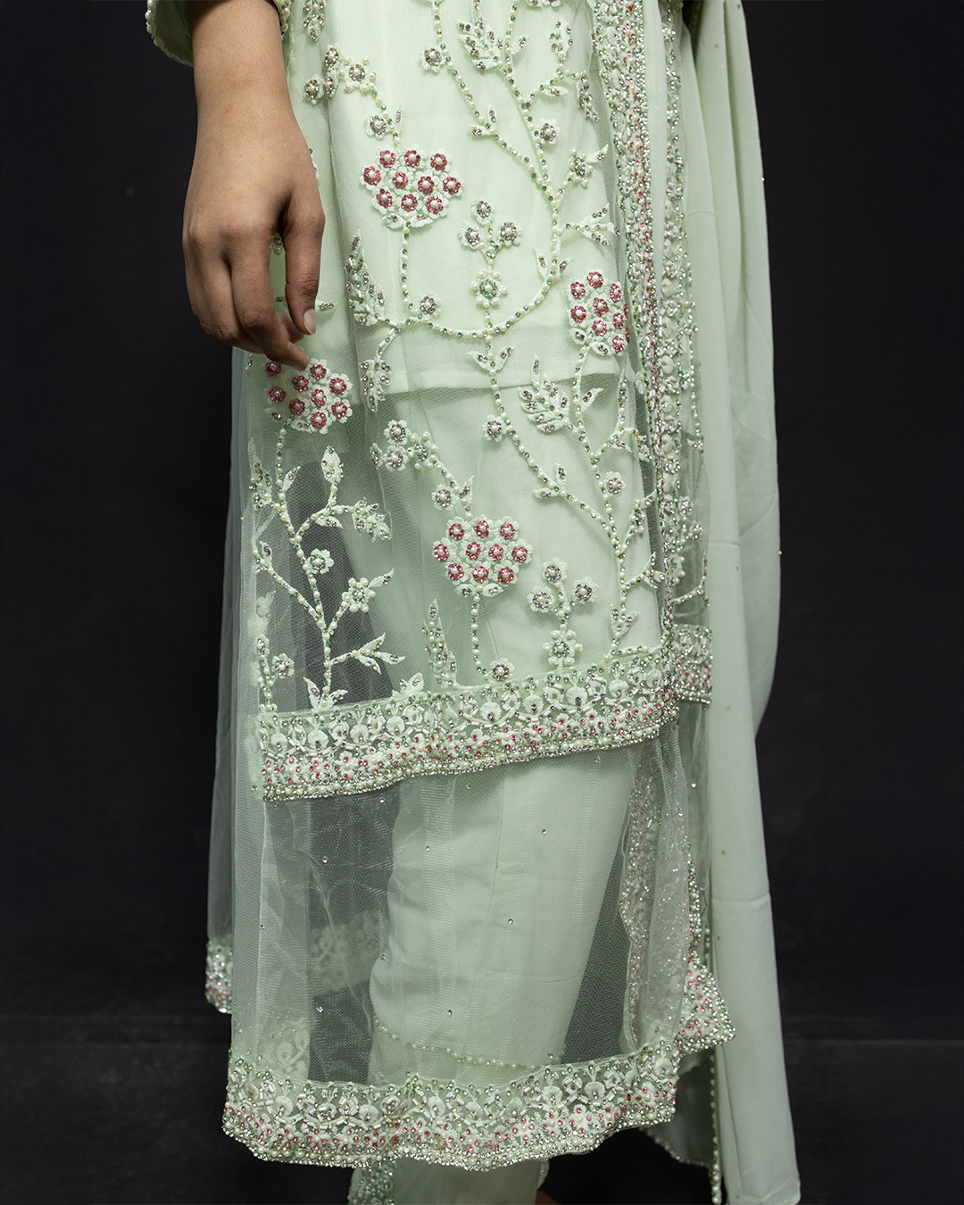 Pista Green Heavy Embroidered Georgette Readymade Pakistani Salwar Suit