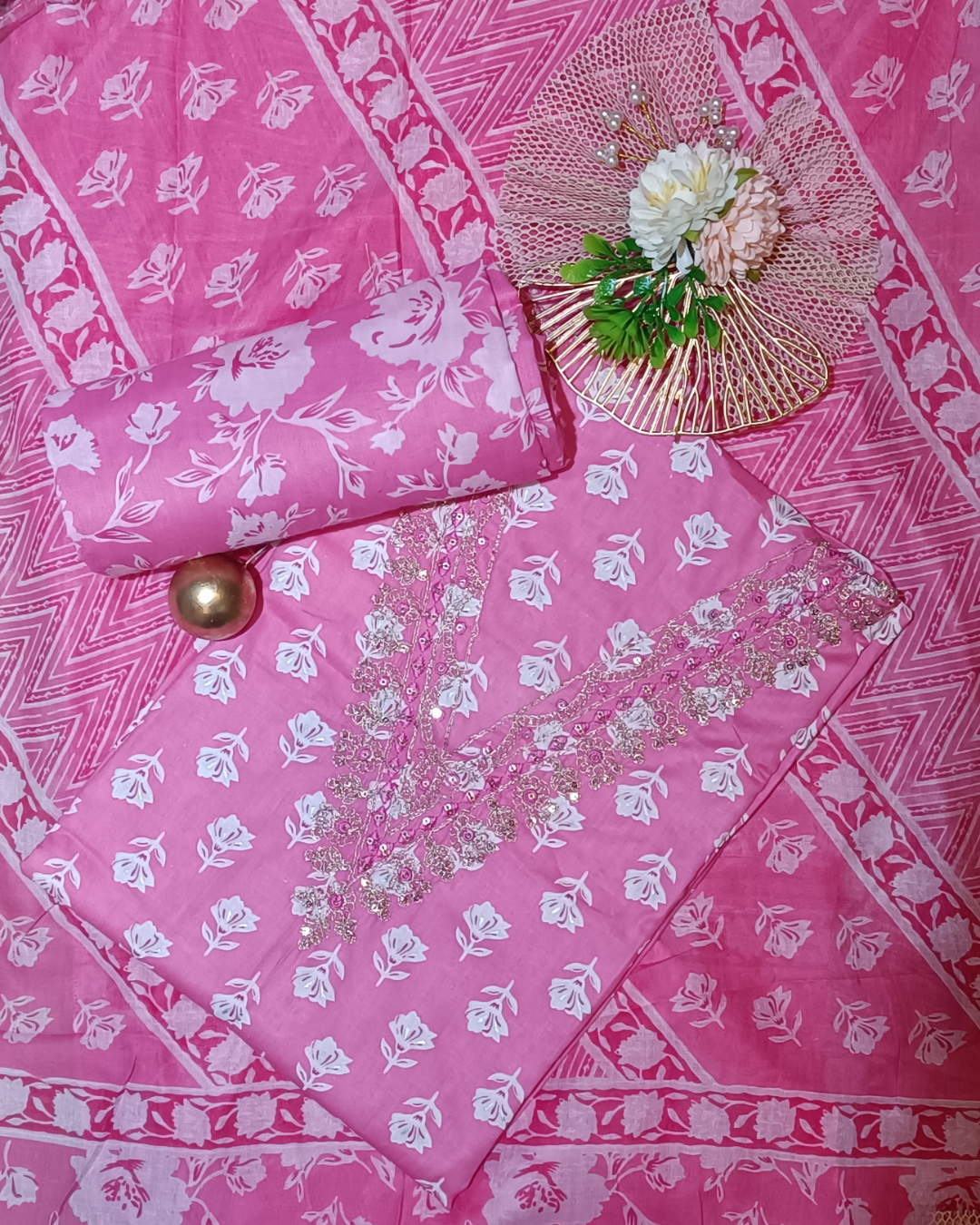 Pink Mal Cotton printed fabric Unstitched Salwar Suit