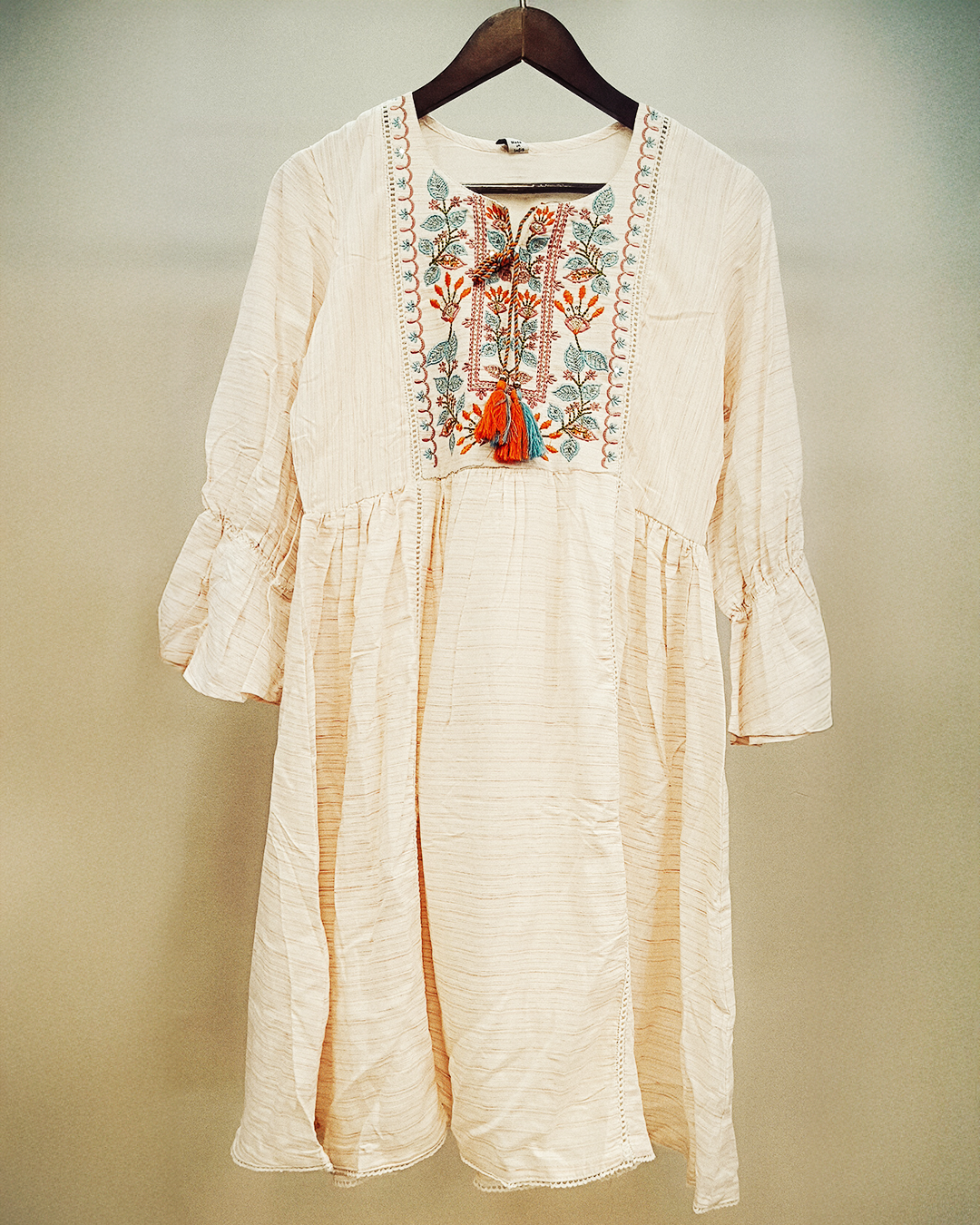 White And Orange Pure Cotton Readymade Short Frocks