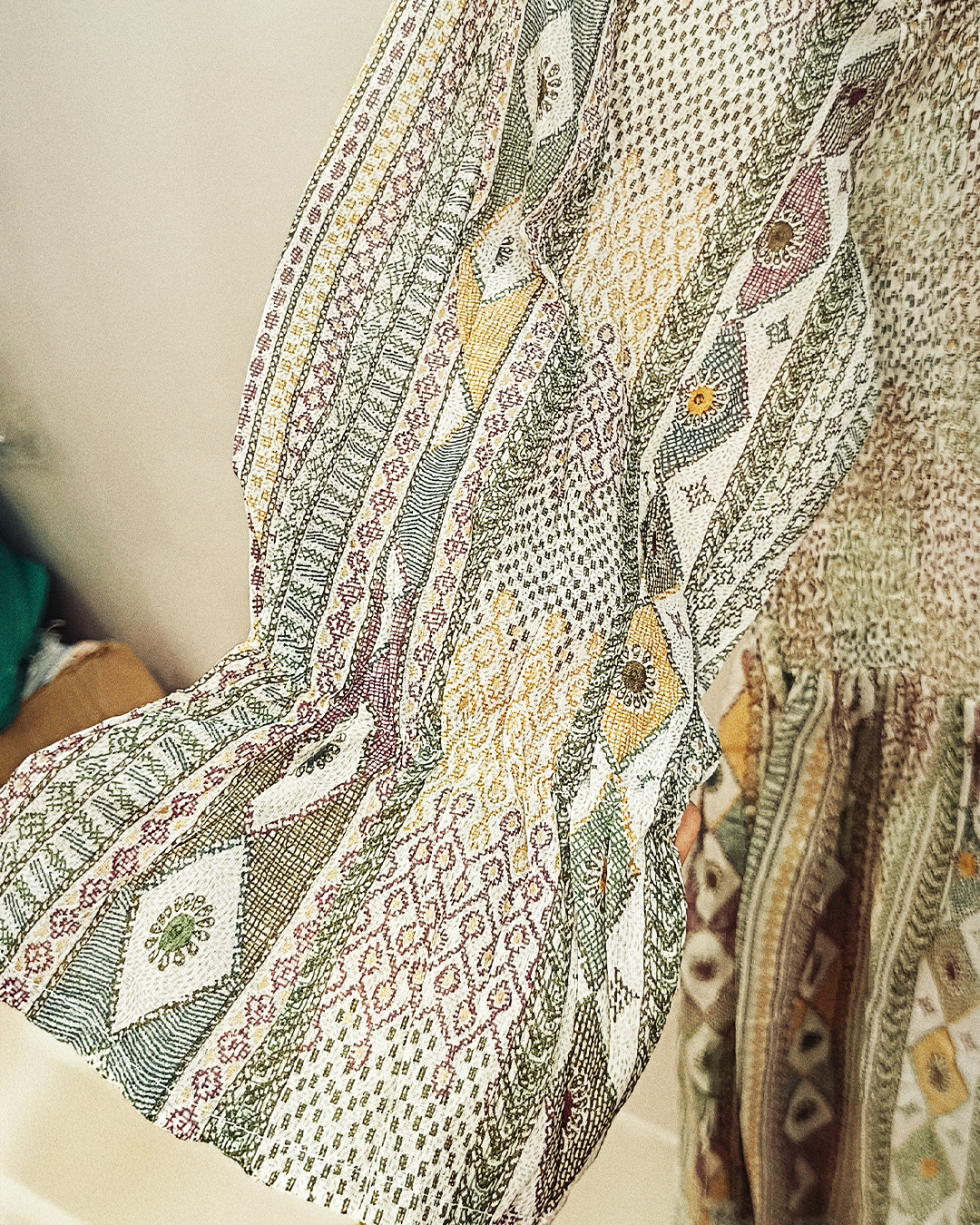 Cream And Green Pure Cotton Readymade Short Frocks