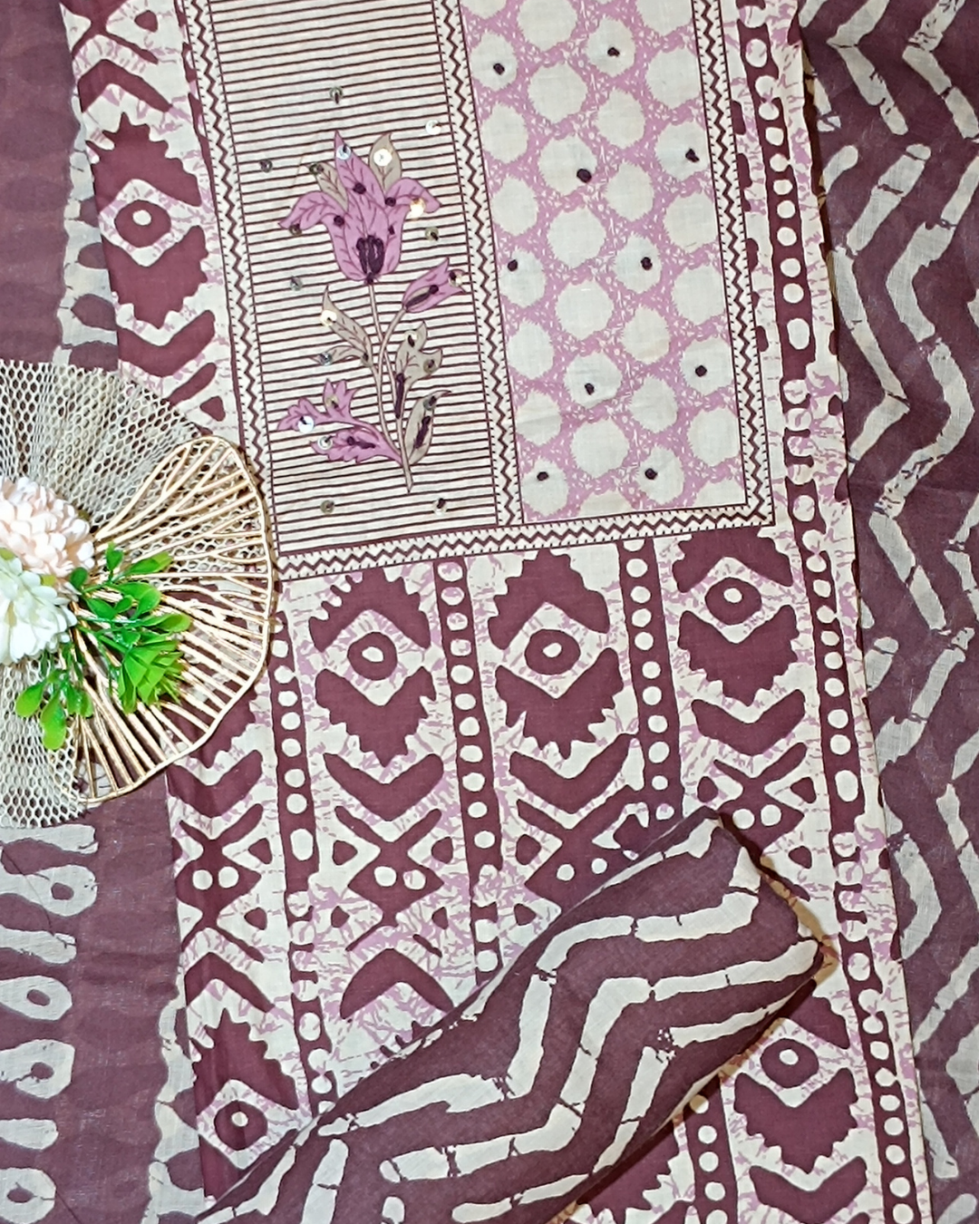 Purple Mal Cotton printed fabric Unstitched Salwar Suit