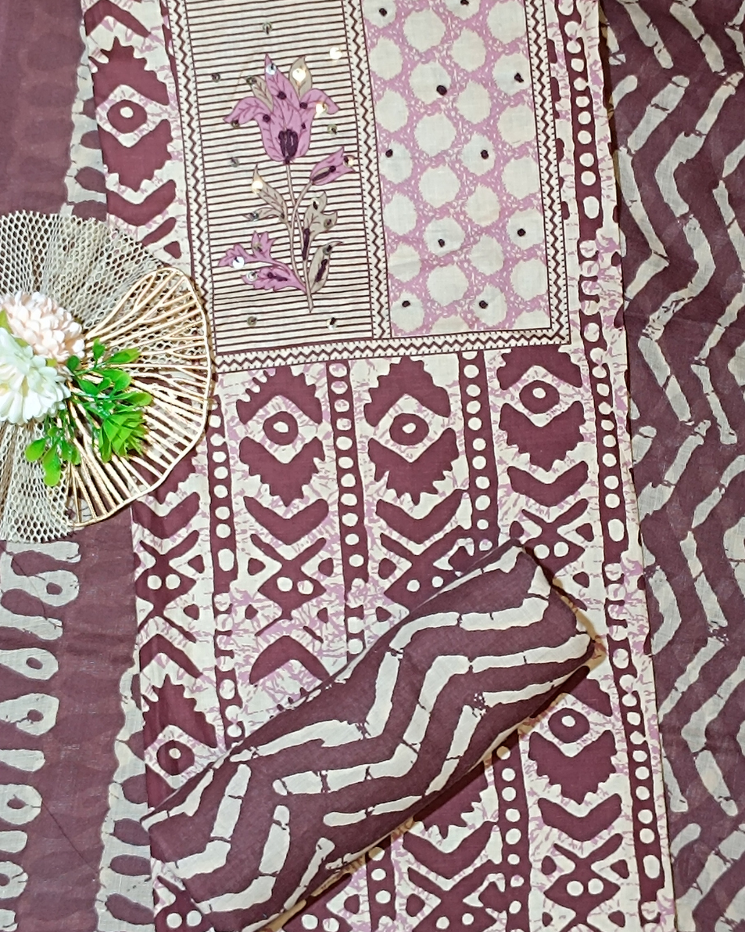 Purple Mal Cotton printed fabric Unstitched Salwar Suit