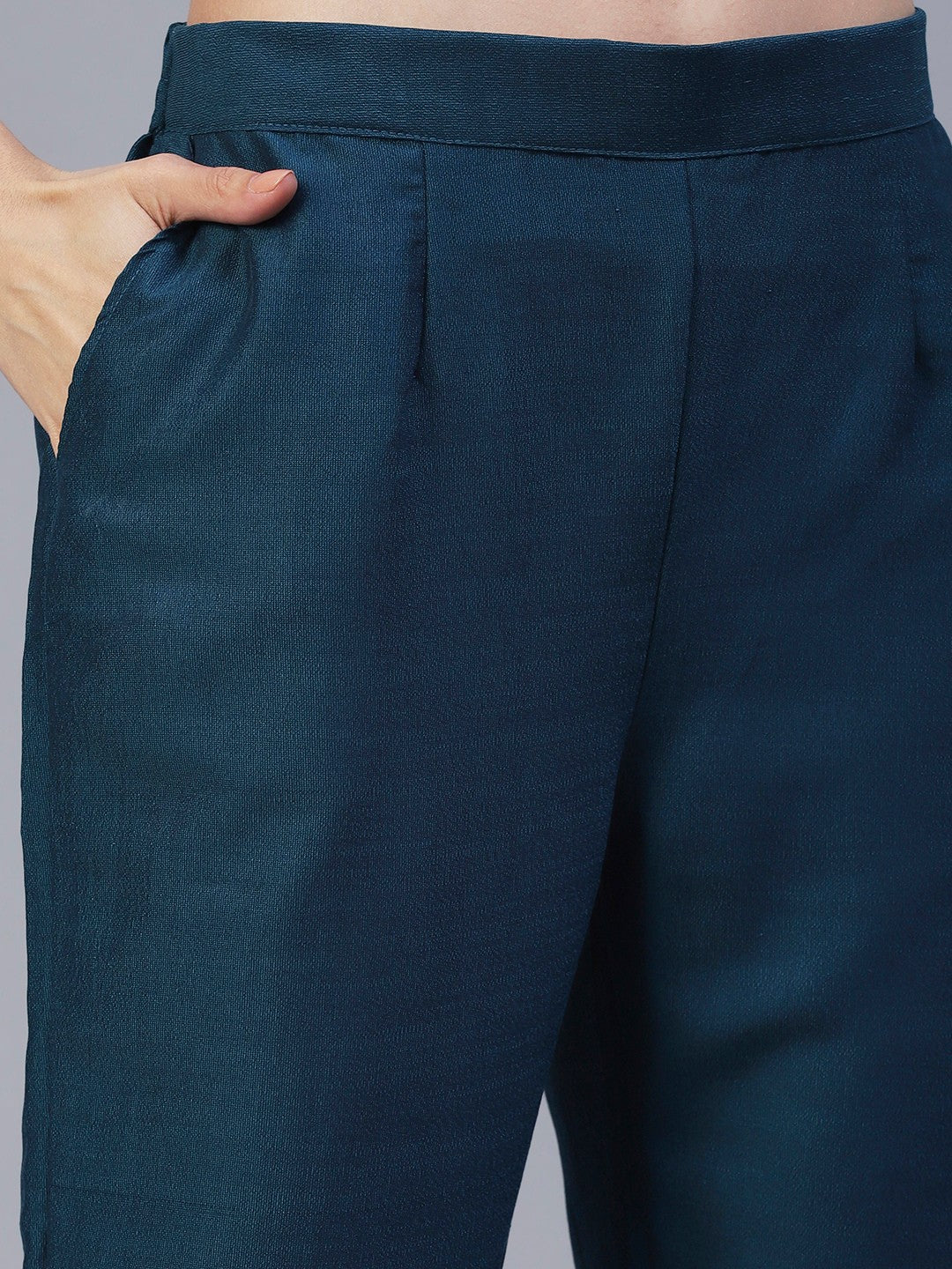 Peacock Blue Hand Embroided Vatican Fabric Ready Co-Ord Set