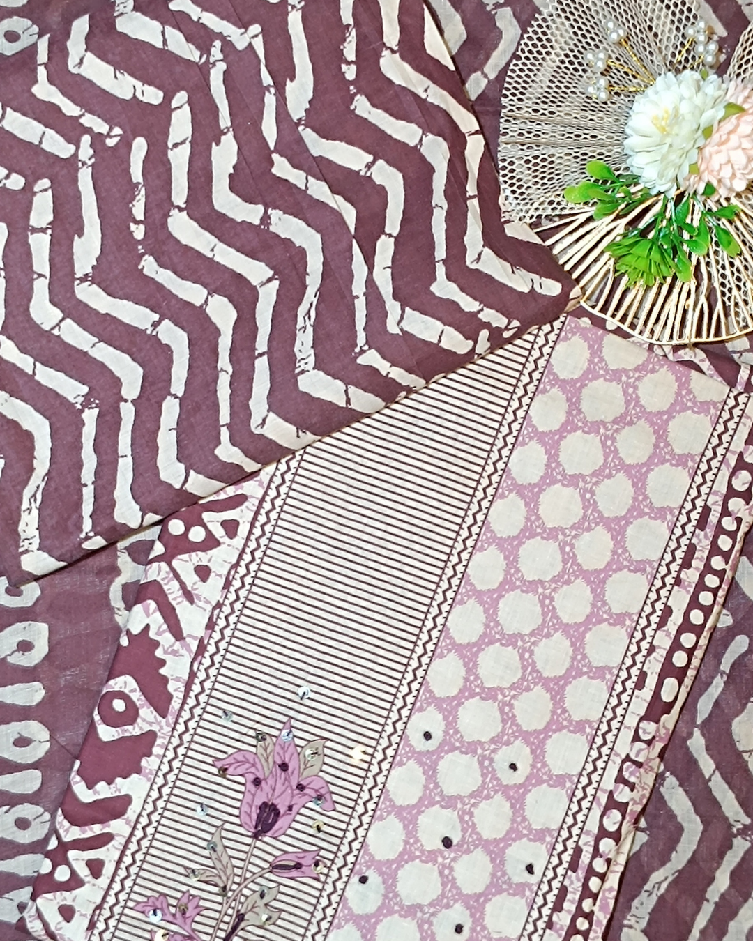 Purple Mal Cotton printed fabric Unstitched Salwar Suit