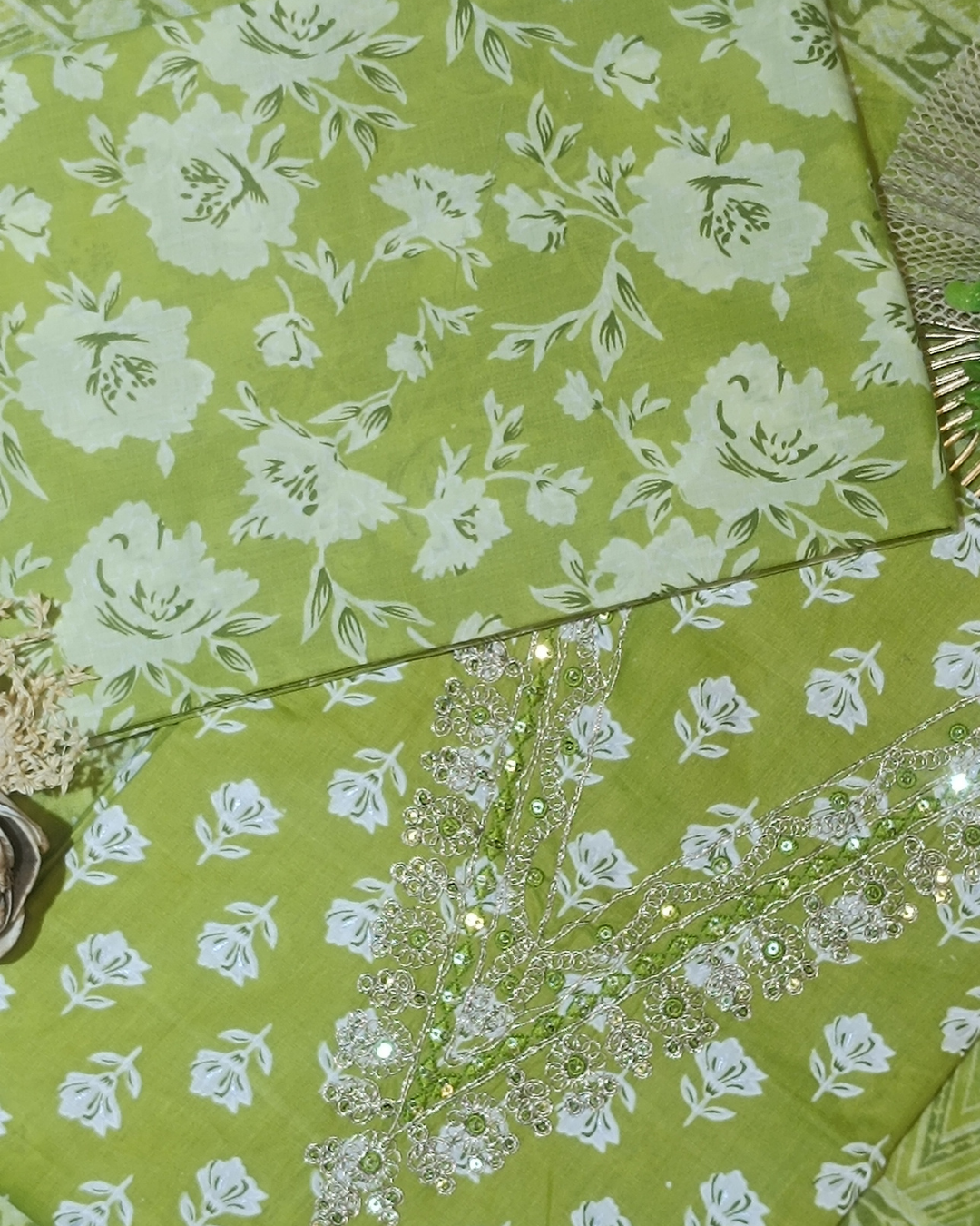 Light Green Mal Cotton printed fabric Unstitched Salwar Suit