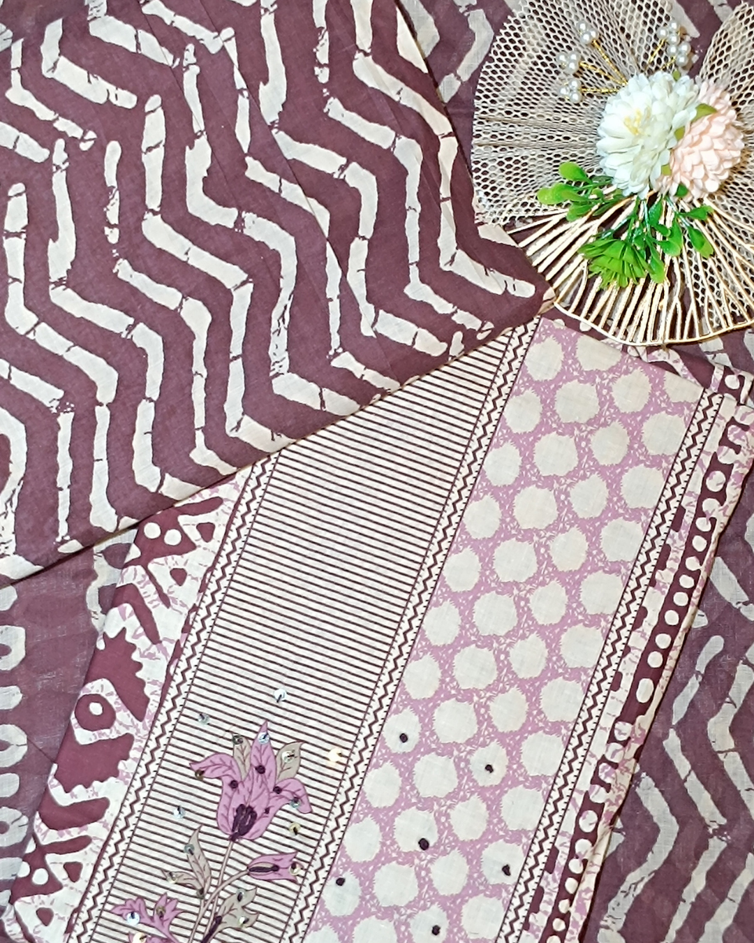Purple Mal Cotton printed fabric Unstitched Salwar Suit