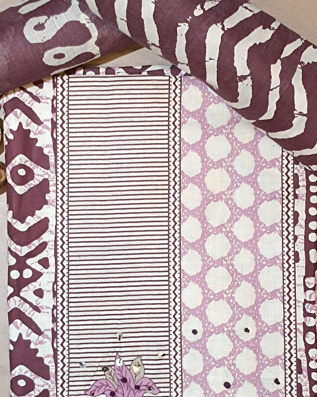 Purple Mal Cotton printed fabric Unstitched Salwar Suit
