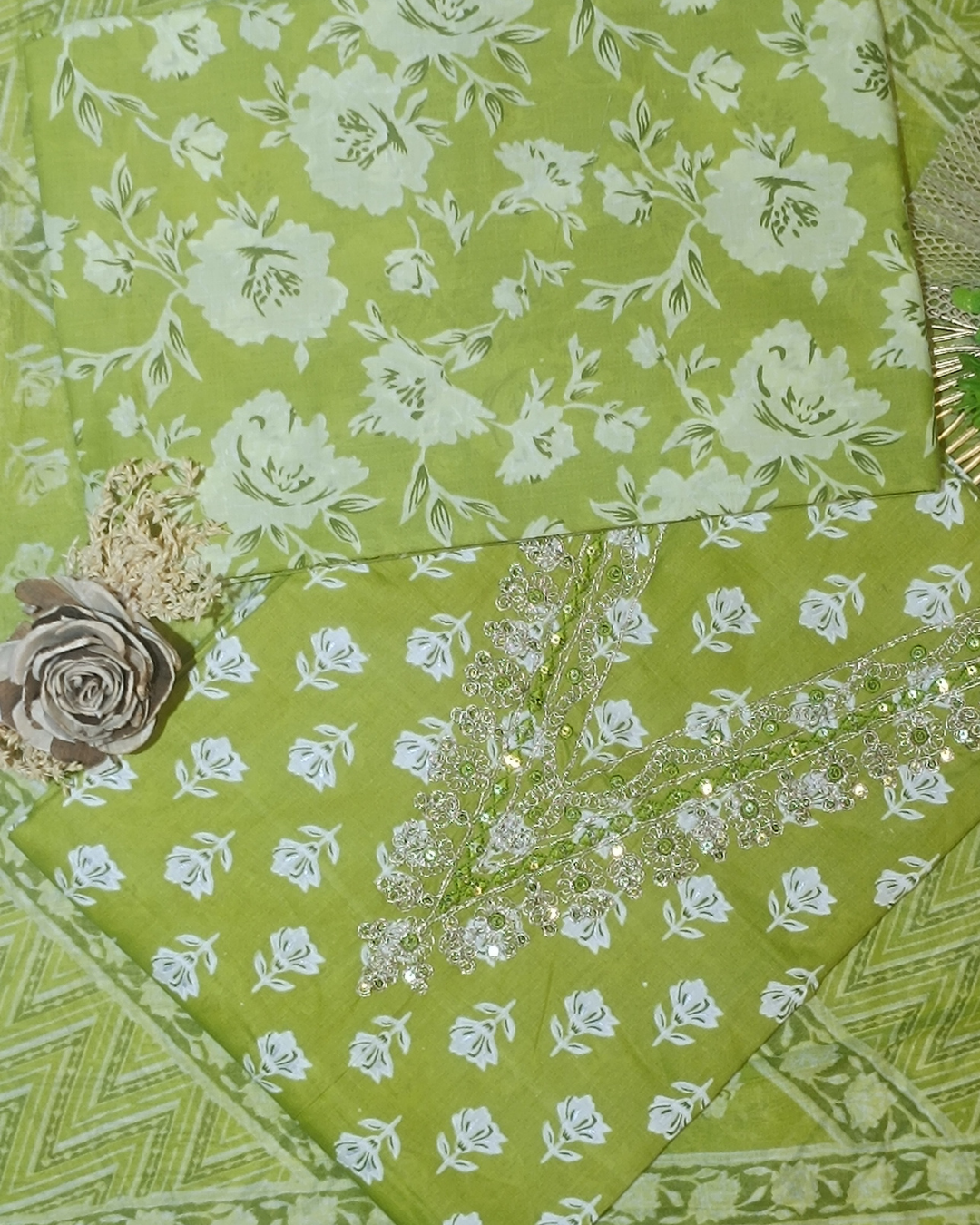 Light Green Mal Cotton printed fabric Unstitched Salwar Suit