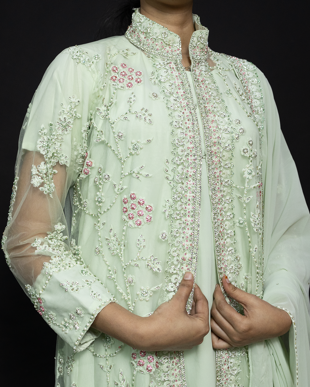 Pista Green Heavy Embroidered Georgette Readymade Pakistani Salwar Suit