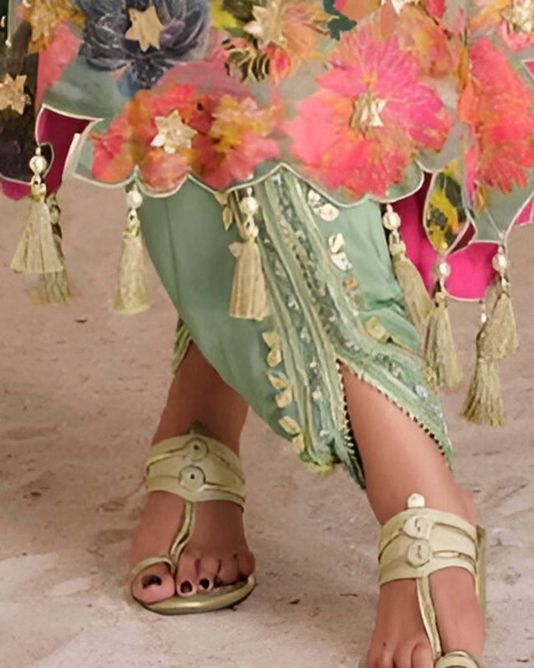Green Embroidered Georgette Readymade Kaftan Set