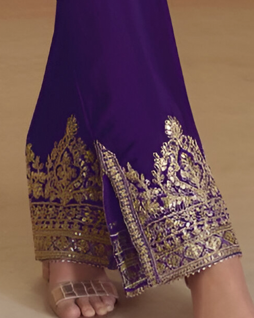 Purple Embroidered Real Chinon Readymade Pakistani Salwar Suit