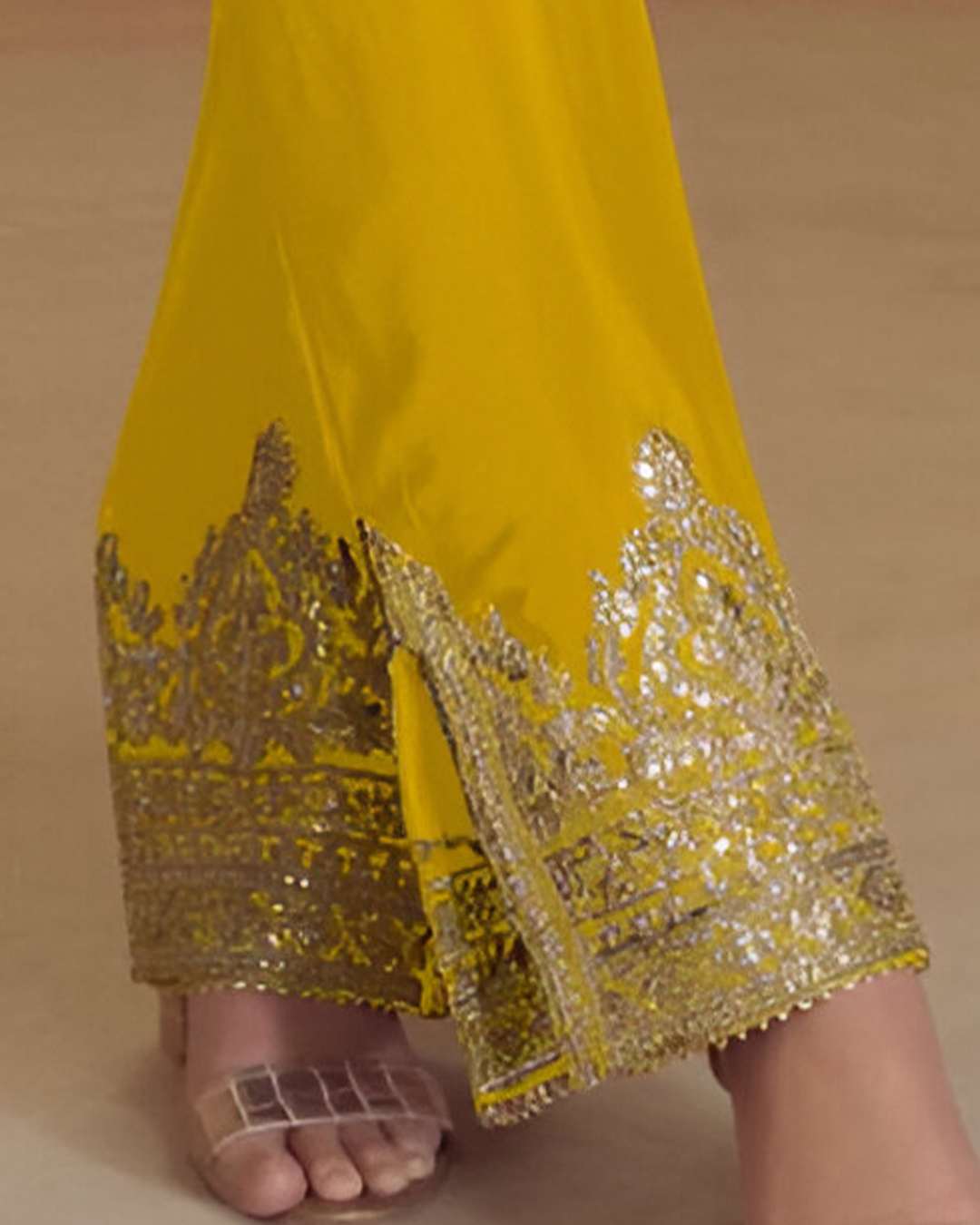 Yellow Embroidered Real Chinon Readymade Pakistani Salwar