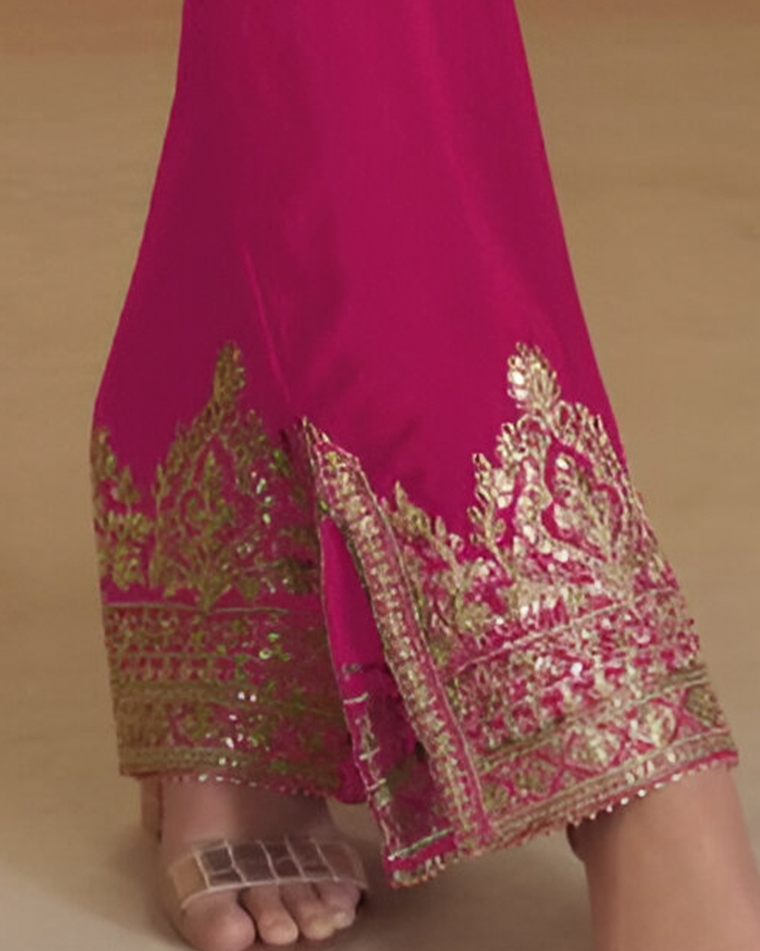 Rani Pink Embroidered Real Chinon Readymade Pakistani Salwar Suit