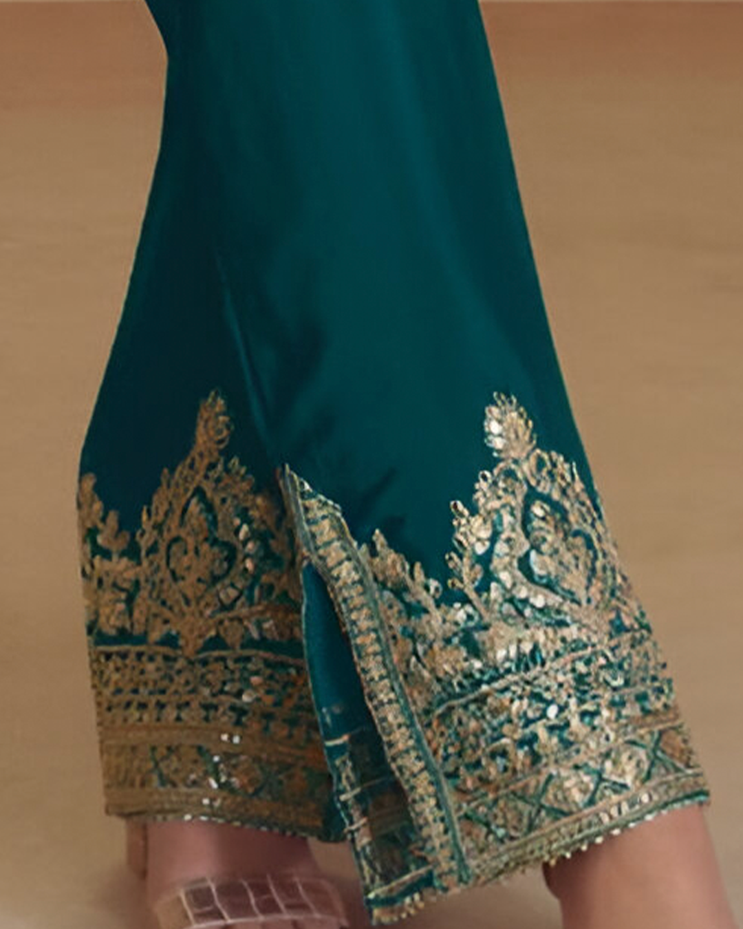 Emerald Teal Embroidered Real Chinon Readymade Pakistani Salwar Suit