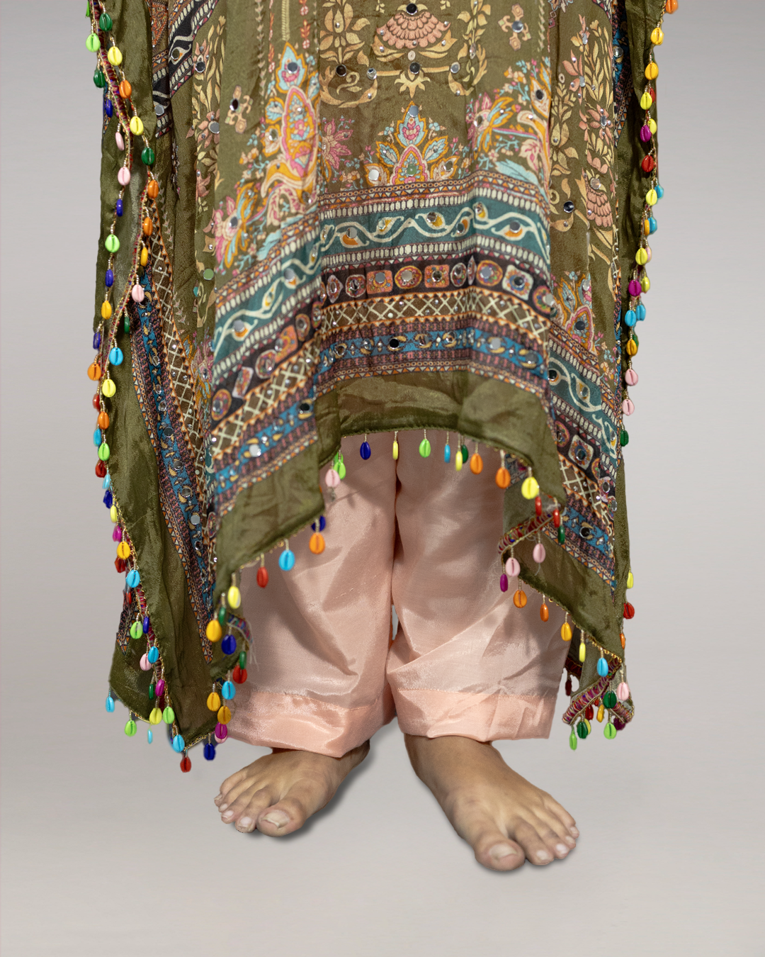 Multicolour Mirror Work Georgette Readymade Kaftan Set