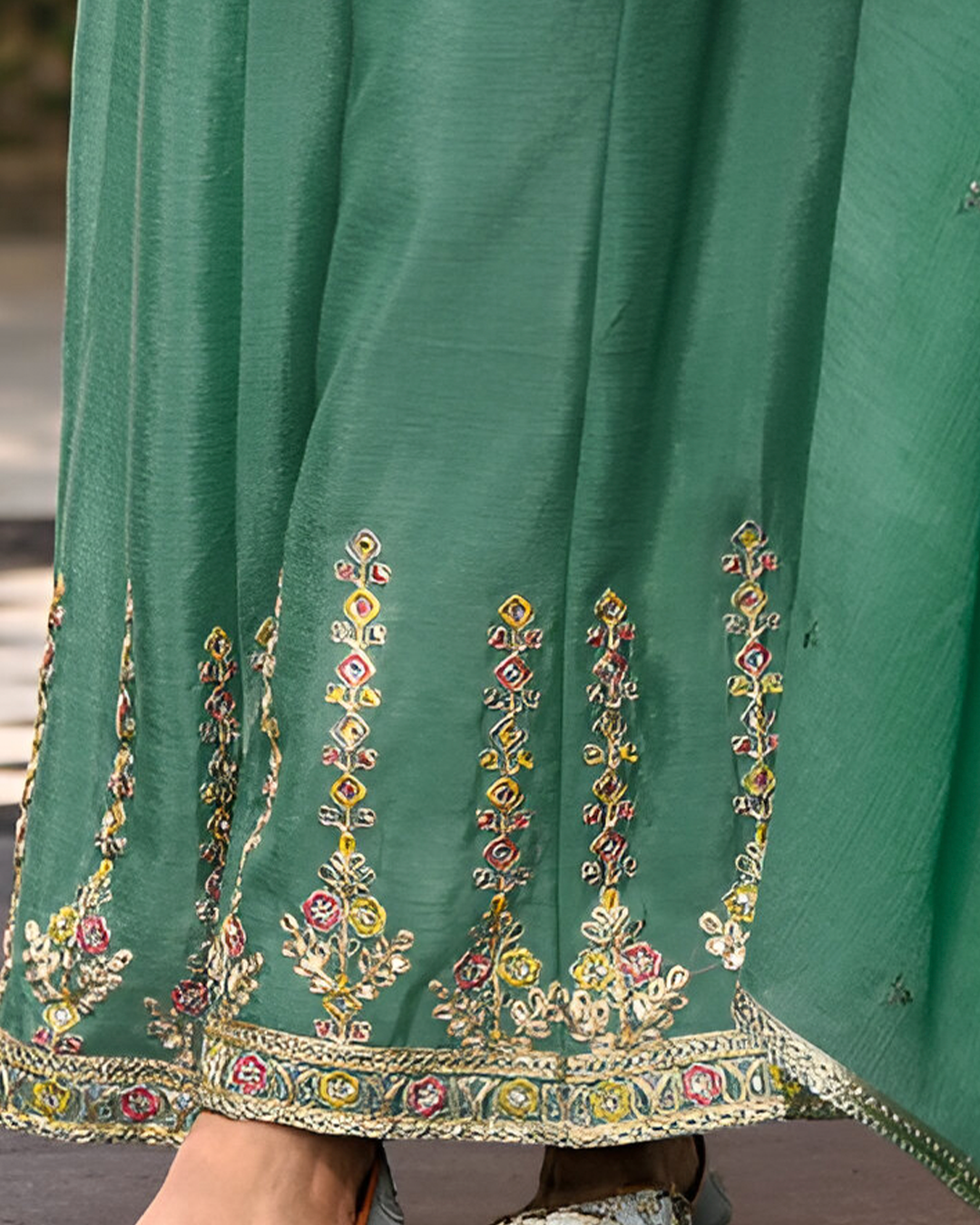 Light Green Emboidery Heavy Chinon Readymade Sharara Set