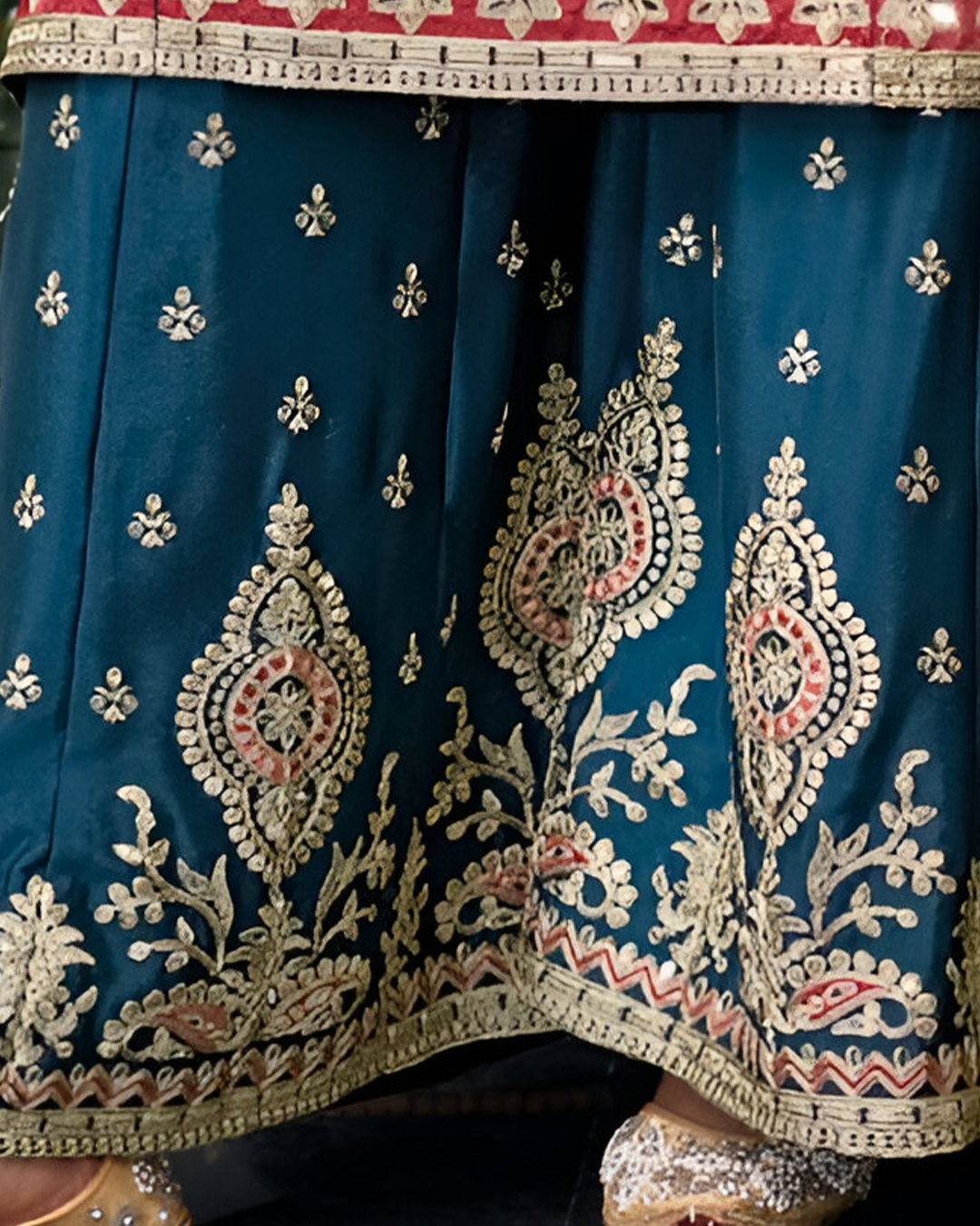Blue Embroidered Heavy Chinon Readymade Sharara Set