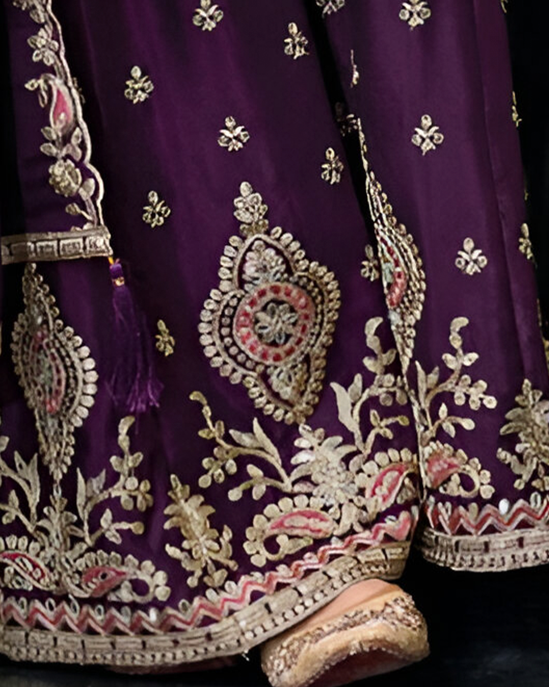 Purple Embroidered Heavy Chinon Readymade Sharara Set