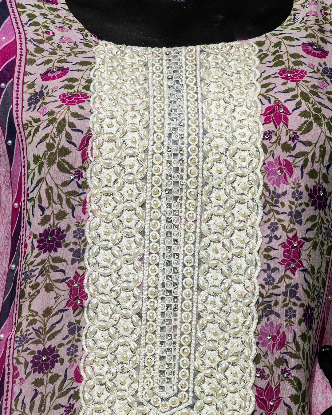 Pink Floral Hand Emborided Masleen Readymade Salwar Suit