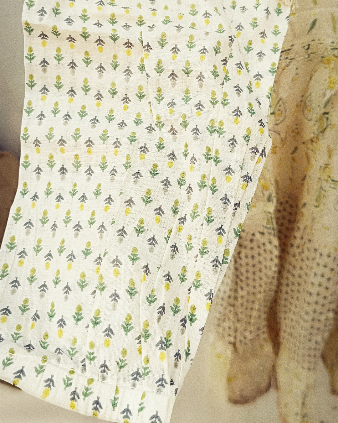White And Green Pure Cotton Readymade Short Frocks