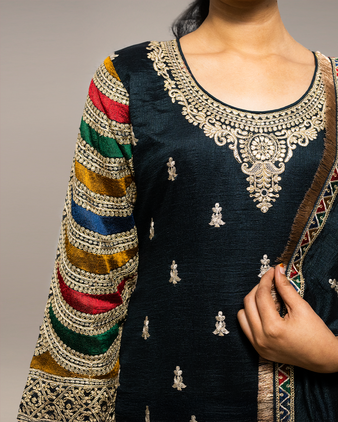 Peacock Green Embroidered Heavy Chinon Readymade Sharara Set
