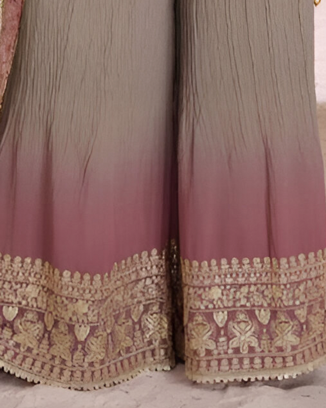 Beige Heavy Embroidered Readymade Sharara Set