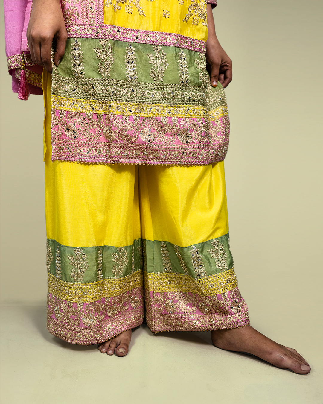 Yellow Embroidered Real Chinon Readymade Pakistani Salwar Suit
