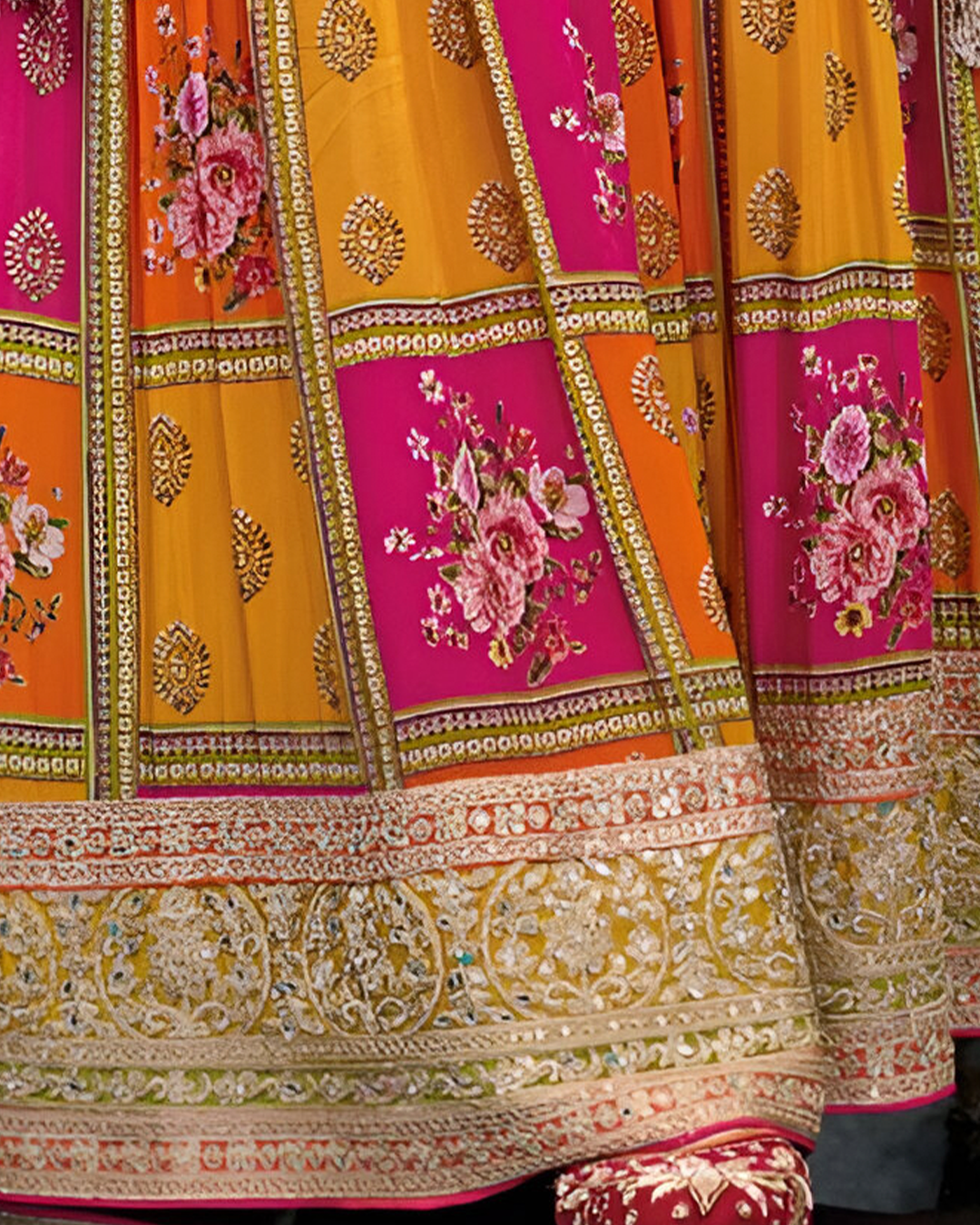 Multicolour Pink Embroidered Heavy Chinon Readymade Sharara Set