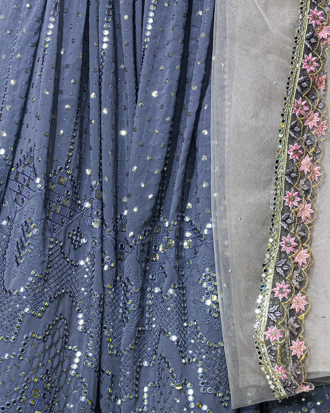 Light Blue Heavy Embroidered Georgette Readymade Lehenga