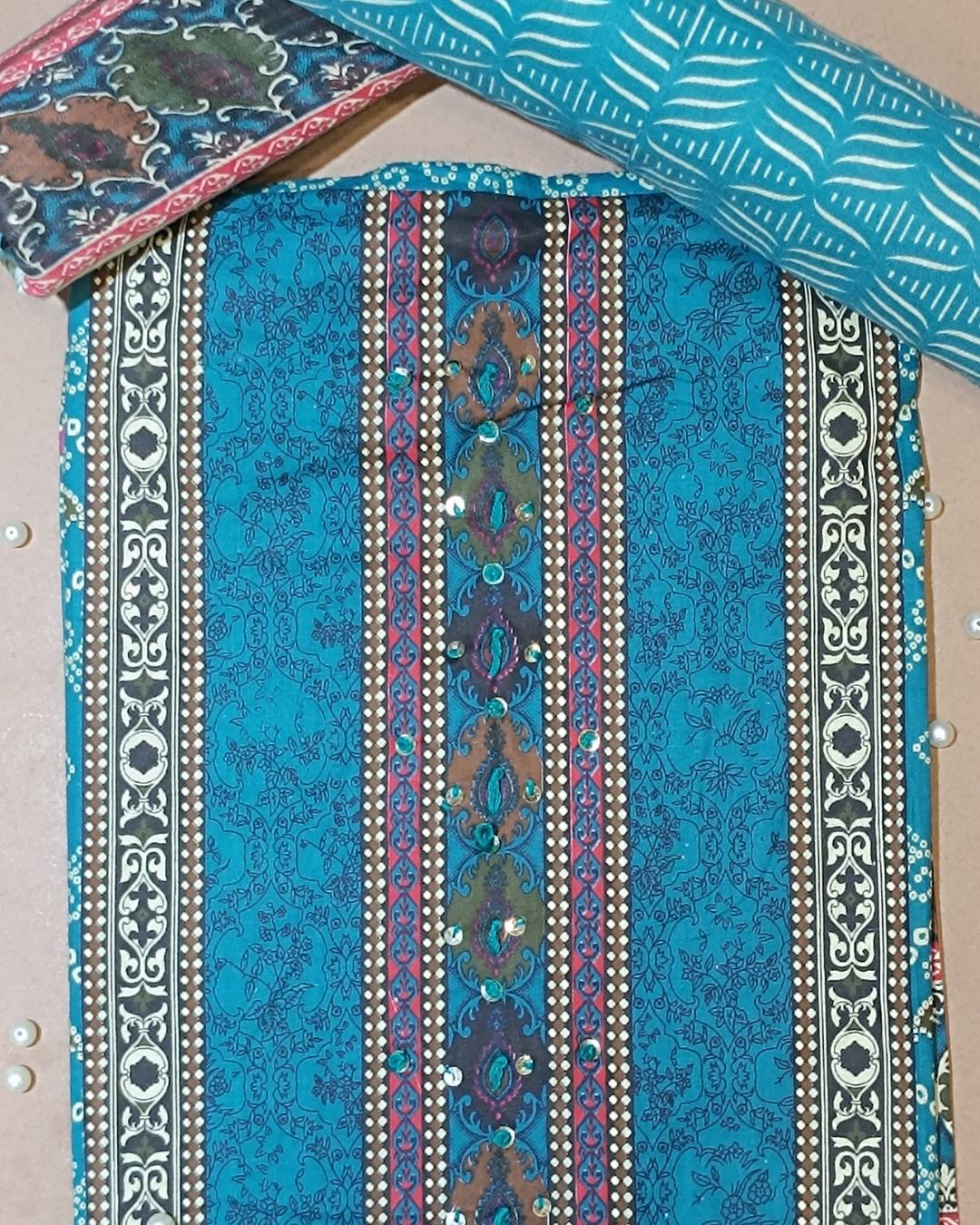 Light Sky Blue Mal Cotton printed fabric Unstitched Salwar Suit
