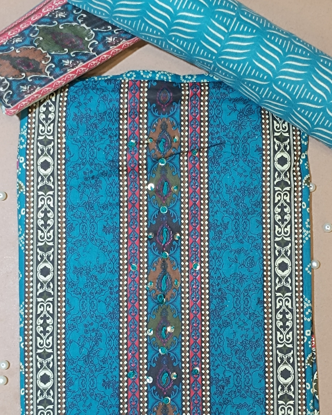 Light Sky Blue Mal Cotton printed fabric Unstitched Salwar Suit