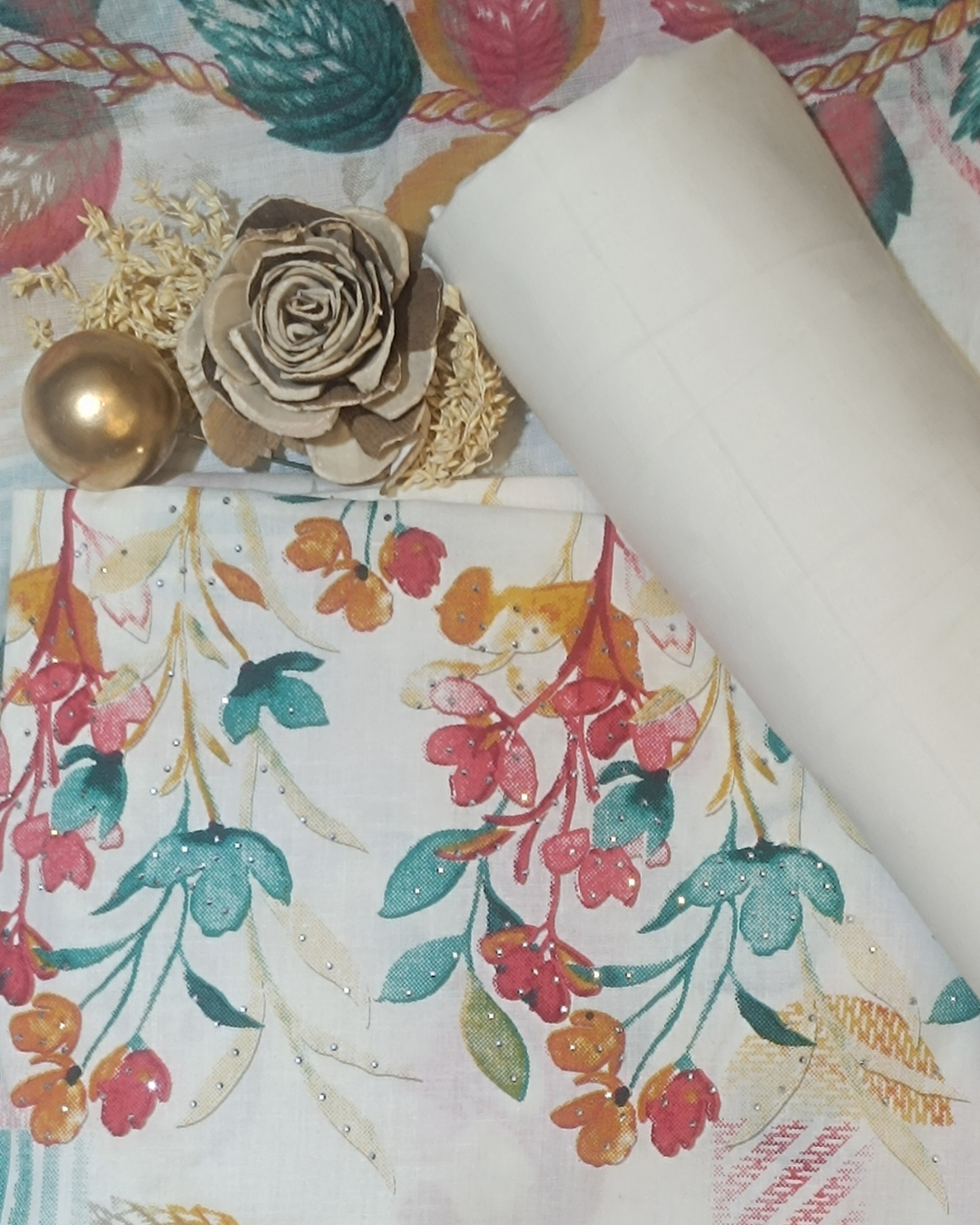 White Mal Cotton printed fabric Unstitched Salwar Suit