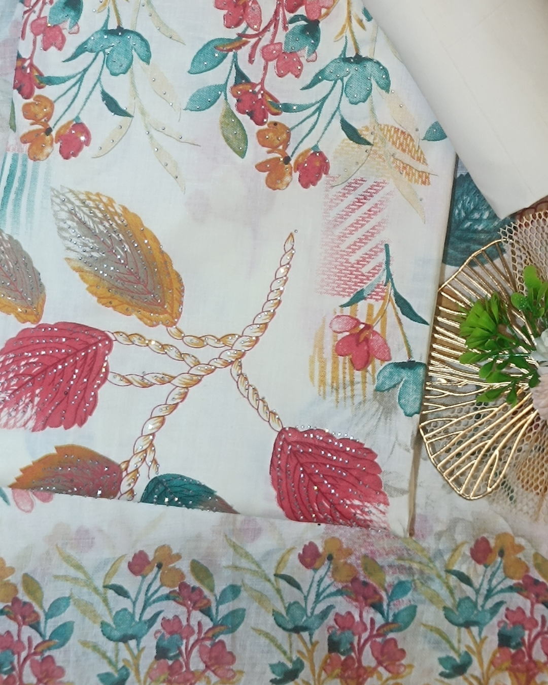 White Mal Cotton printed fabric Unstitched Salwar Suit