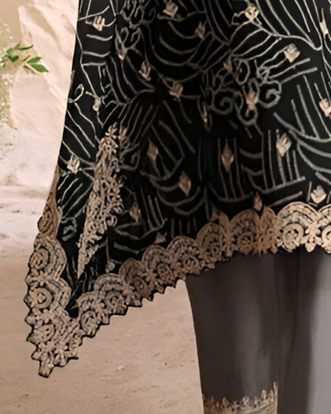 Black Embroidered Georgette Readymade Kaftan Set