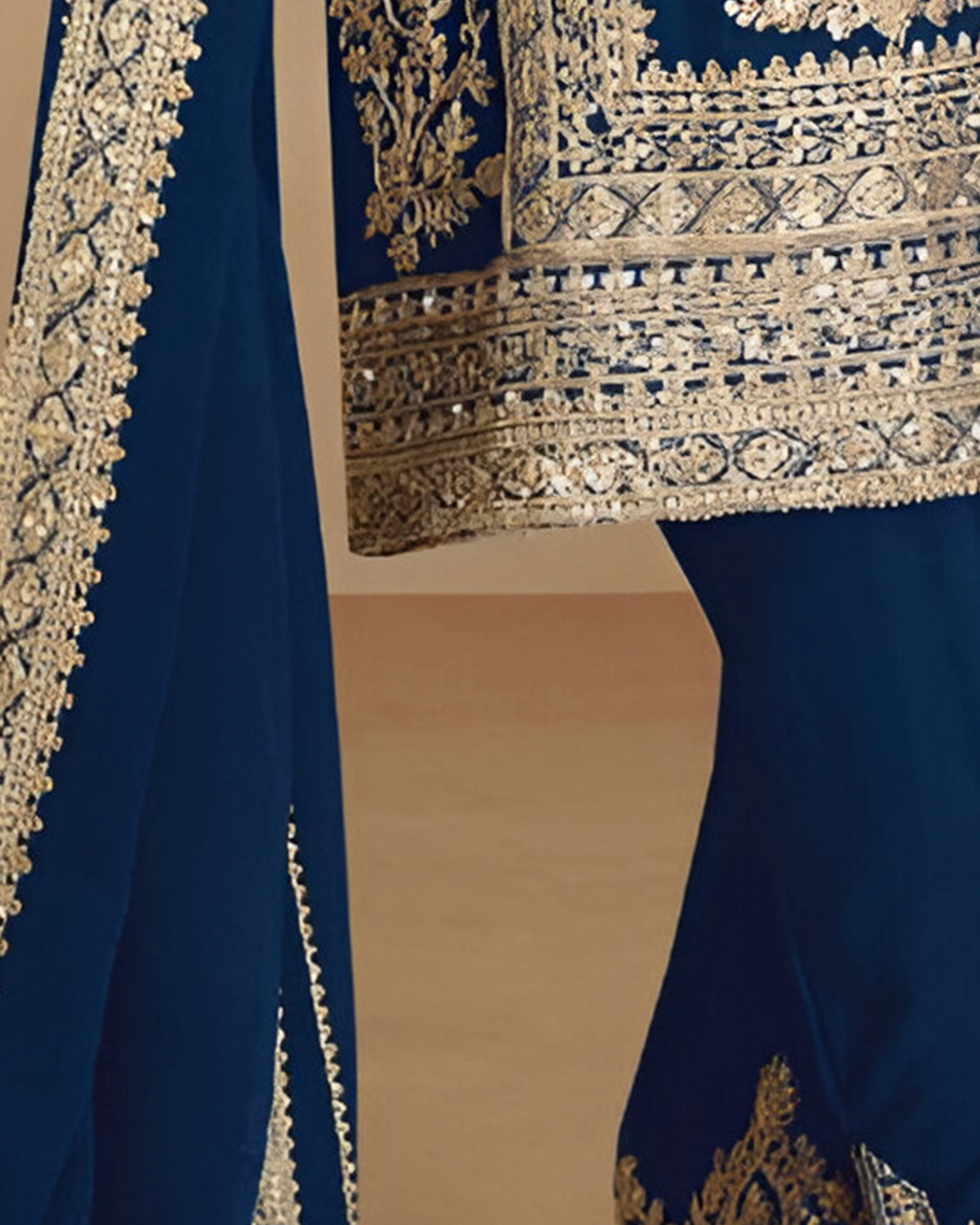 Dark Blue Embroidered Real Chinon Readymade Pakistani Salwar Suit