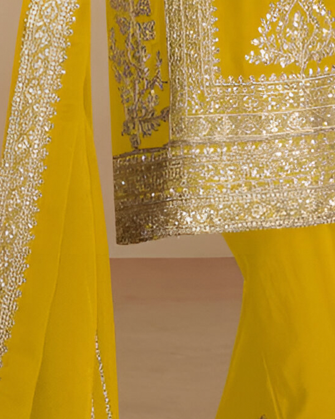 Yellow Embroidered Real Chinon Readymade Pakistani Salwar