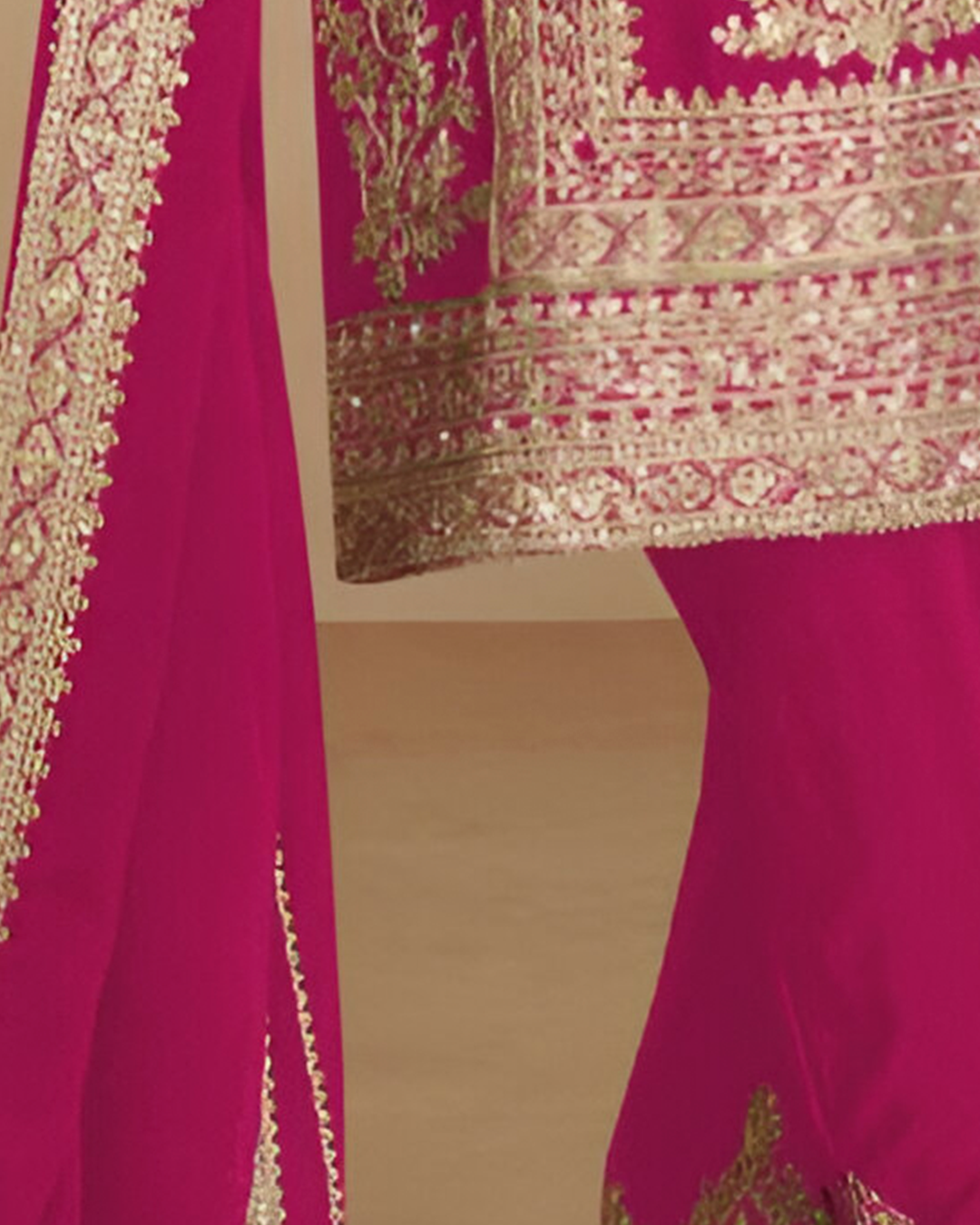 Rani Pink Embroidered Real Chinon Readymade Pakistani Salwar Suit