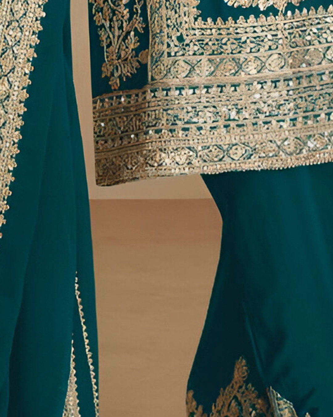 Emerald Teal Embroidered Real Chinon Readymade Pakistani Salwar Suit