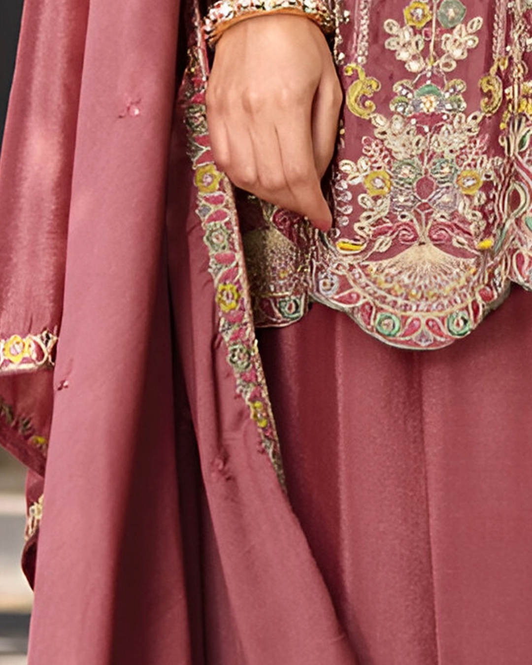 Light Pink Emboidery Heavy Chinon Readymade Sharara Set