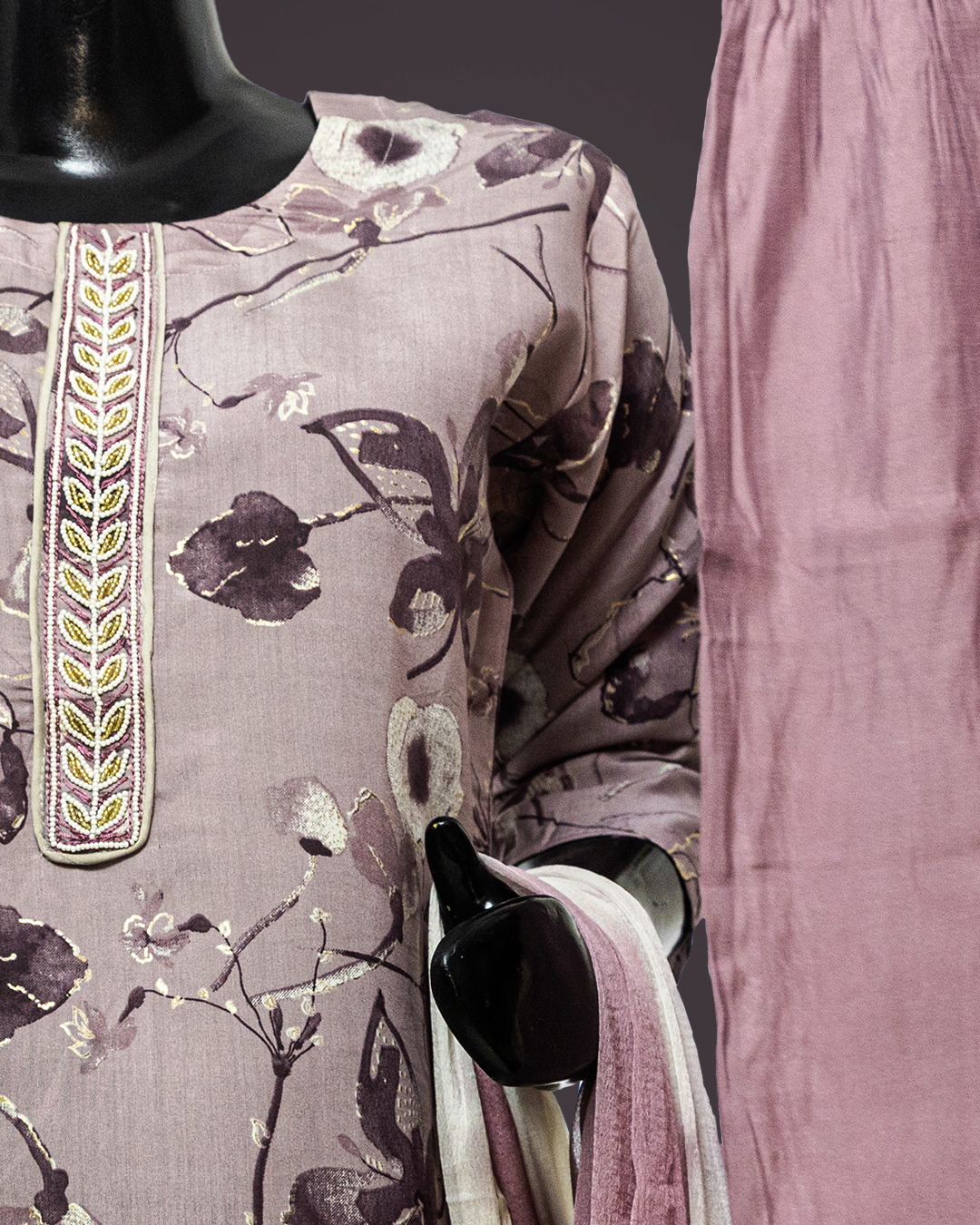 Light Lavender Embroidered Masleen Fabric Readymade Salwar Suit: