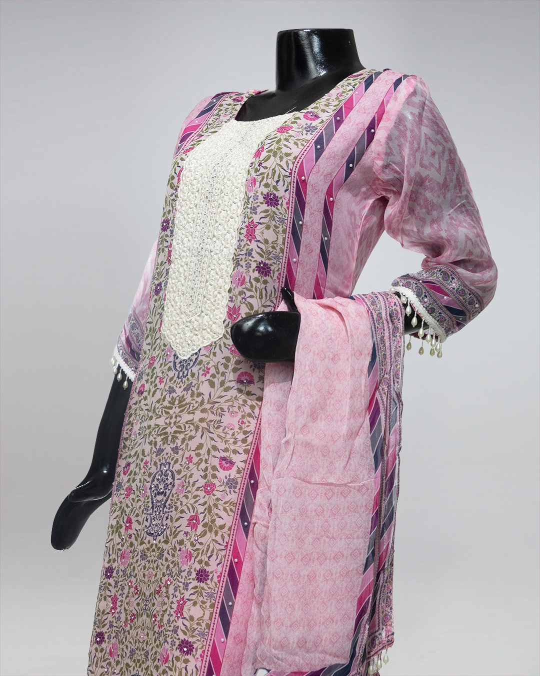 Pink Floral Hand Emborided Masleen Readymade Salwar Suit