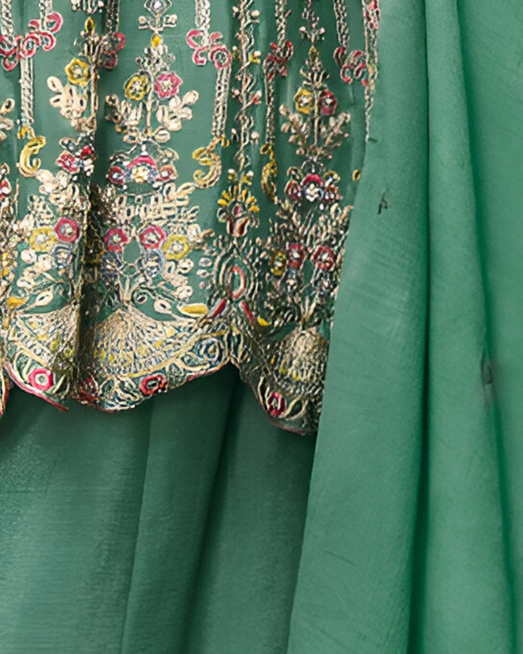 Light Green Emboidery Heavy Chinon Readymade Sharara Set