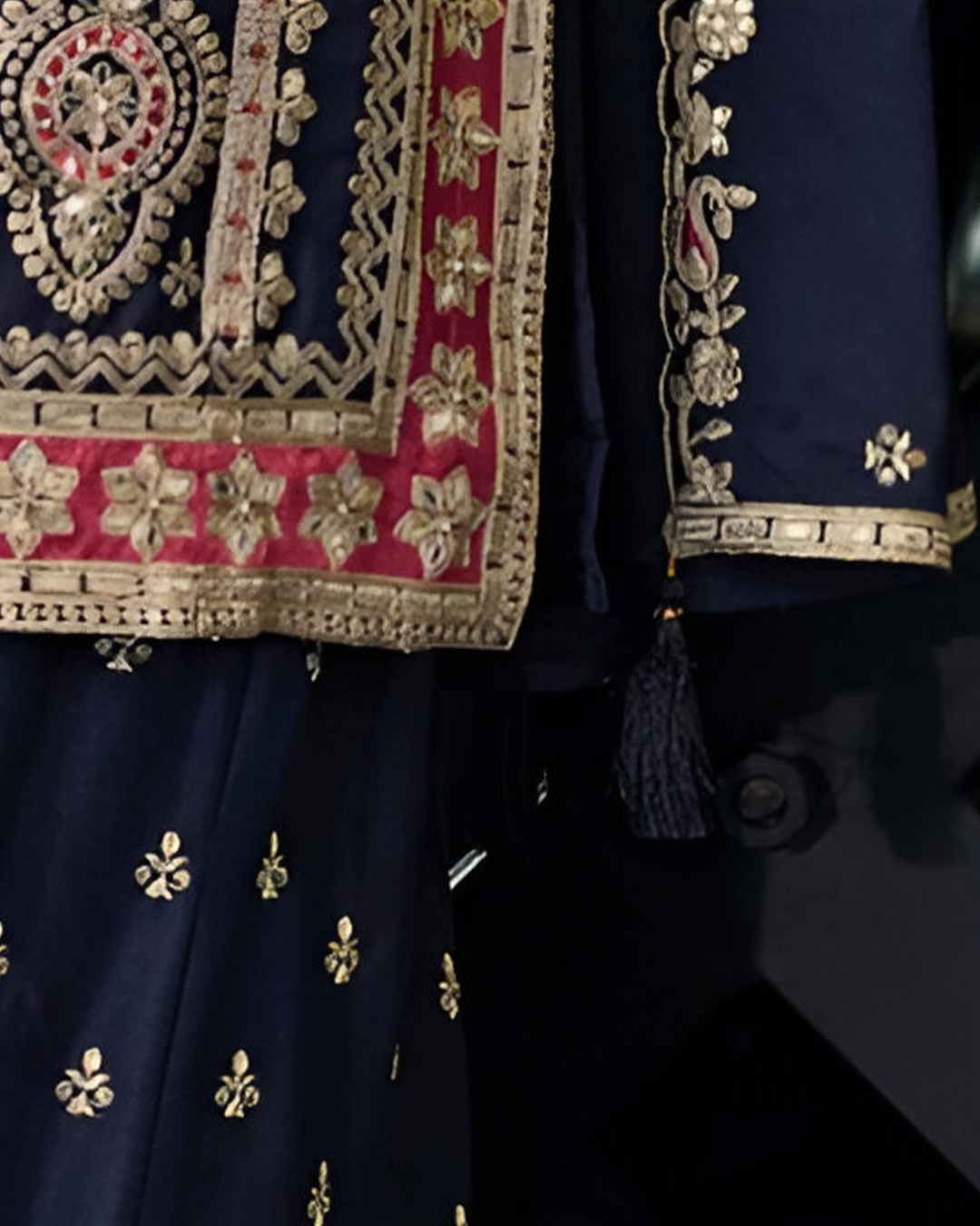 Dark Blue Embroidered Heavy Chinon Readymade Sharara Set